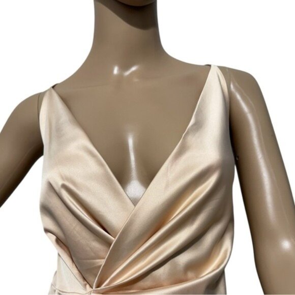 Meshki Satin Elegant Cream Draped Dress Size S - Picture 3 of 11